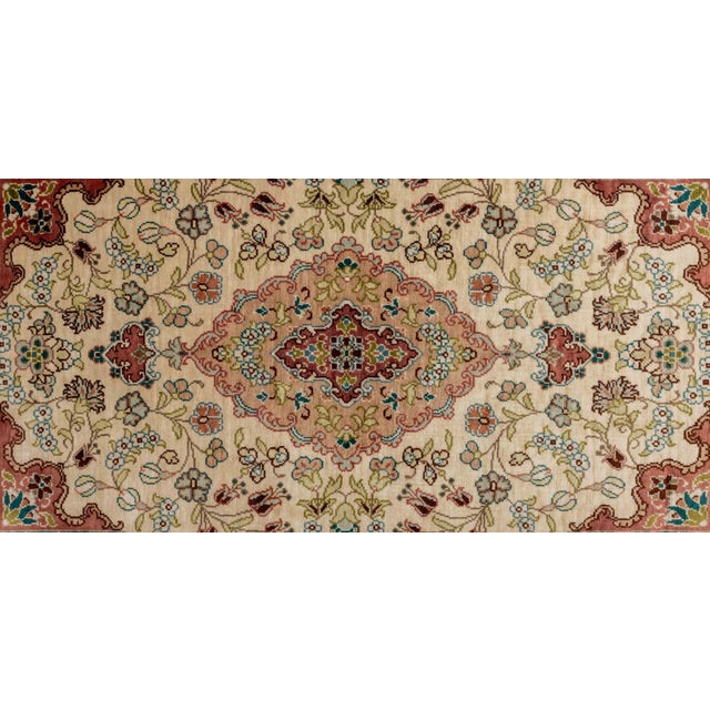 Persian Signed Persian Tabriz Silk Rug, 3' X 1' 7.5" For Sale - Image 3 of 9