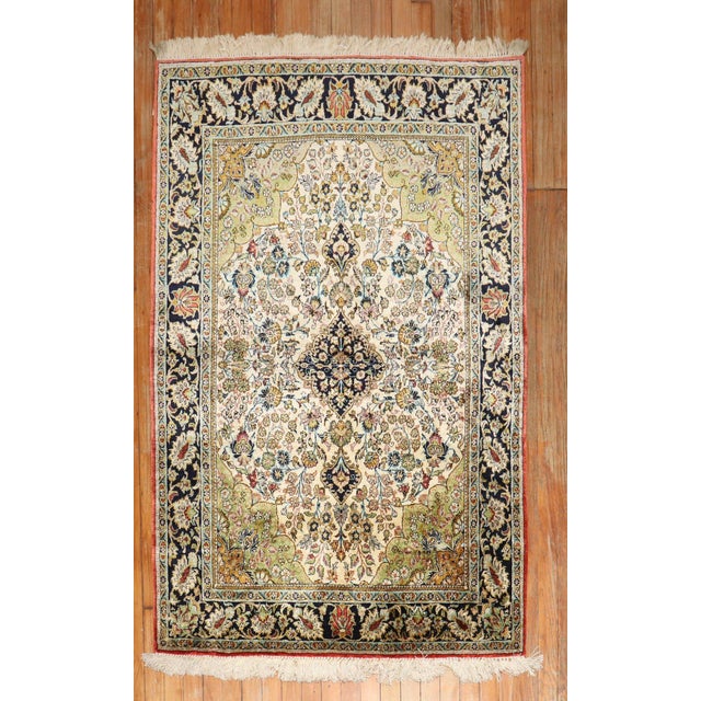 Persian Mid 20th Century Zabihi Collection Persian Silk Qum Carpet For Sale - Image 3 of 10