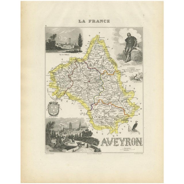 Map of Aveyron France with Rodez and Millau and Wine Routes, 1800s For Sale - Image 10 of 10