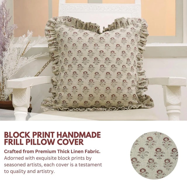 * “Bagru Buti” Block Print Cushion Cover – Featuring authentic Bagru-style floral motifs hand block printed on premium...