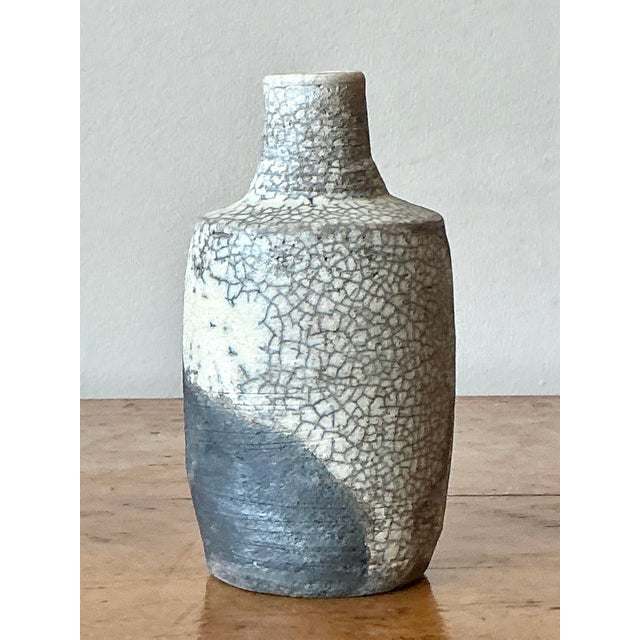 White Vintage Boho Original Crackle Finish Studio Pottery Vases - Set of 2 For Sale - Image 8 of 8