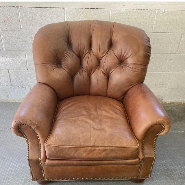 Vintage Leather Hickory Writers Chair | Soft Brown Leather Desk Chair | Mid Century Office Accent | Rustic Study Seating...