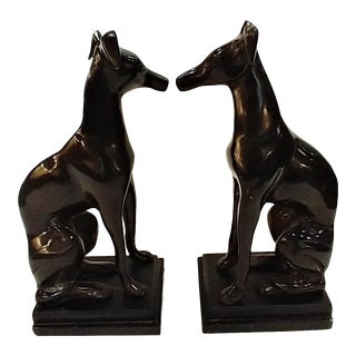 Vintage Bronze Greyhound Dog Bookends - a Pair For Sale