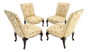 Set 4 Floral Gold & Red Upholstery Fine Carved Legs Slipper Lounge Chairs MINT!