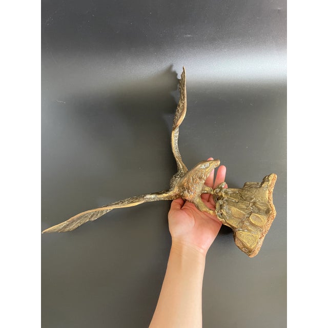 Vintage Brass Eagle Landing on Rock Sculpture For Sale - Image 9 of 12