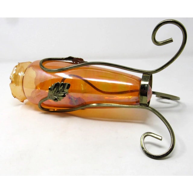 1970s 1970s Amber Ruffled Glass Amphora in Ornate Metal Stand For Sale - Image 5 of 6