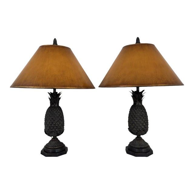 Pair of Vintage Bronze Pineapple Table Lamp in the Style of Maitland Smith For Sale