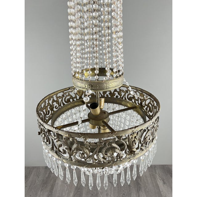 Antique Chandelier in Bronze and Crystal Drops, 1890s For Sale - Image 11 of 12