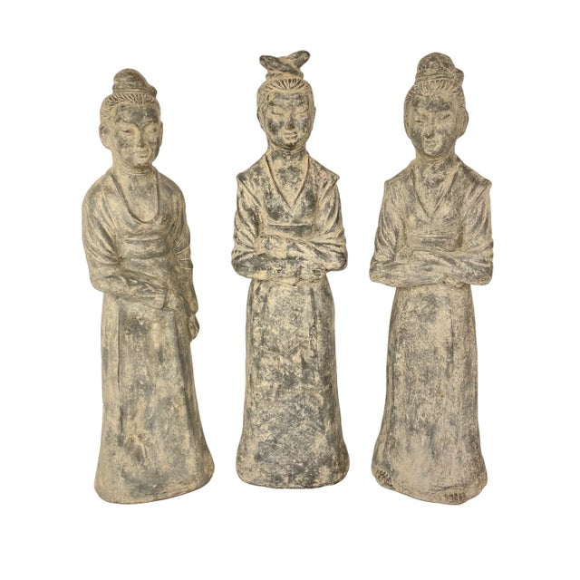 Gorgeous set of three large-scale antique reproduction terracotta statues. Made by Maitland-Smith circa 2000. Please note:...