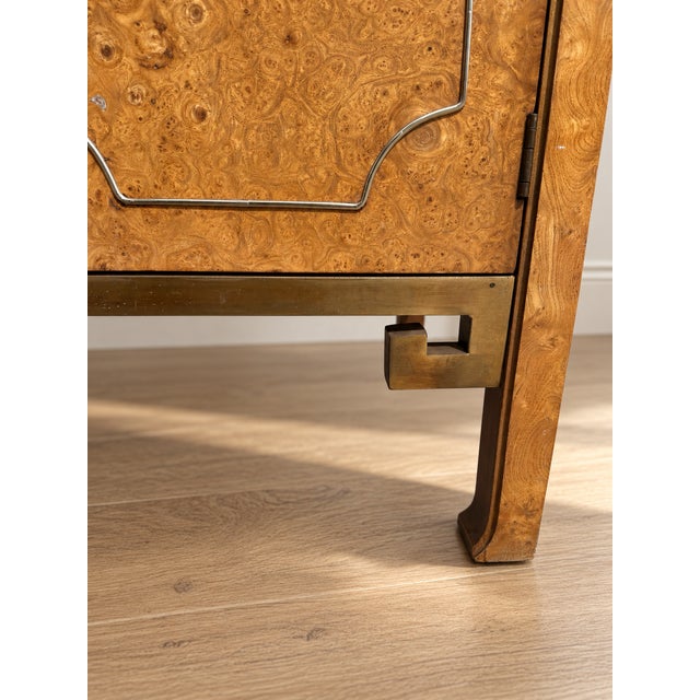 Brown 1970s Hollywood Regency Burlwood & Brass Greek Key Credenza, Attributed to Mastercraft For Sale - Image 8 of 10