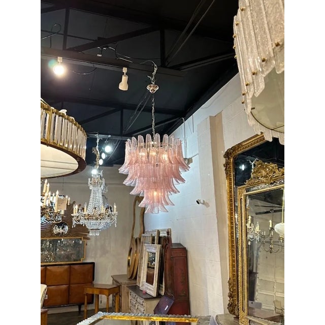Glass Murano Saddle Waterfall Chandelier in Pink For Sale - Image 7 of 7