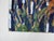 Contemporary gouache on wood panel expressionist painting of flowers with blue and white stripe background, abstract...