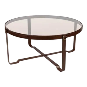 Modern Leather Wrapped Round Coffee Table