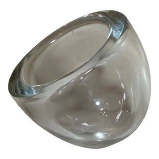 Vintage Alfredo Barbini Murano Hand Blown Colorless Glass Sphere Vase Sculpture For Sale