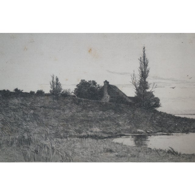 Black Antique Alfred J Haller Country Cottage Village Lake Landscape Etching 22" For Sale - Image 8 of 10