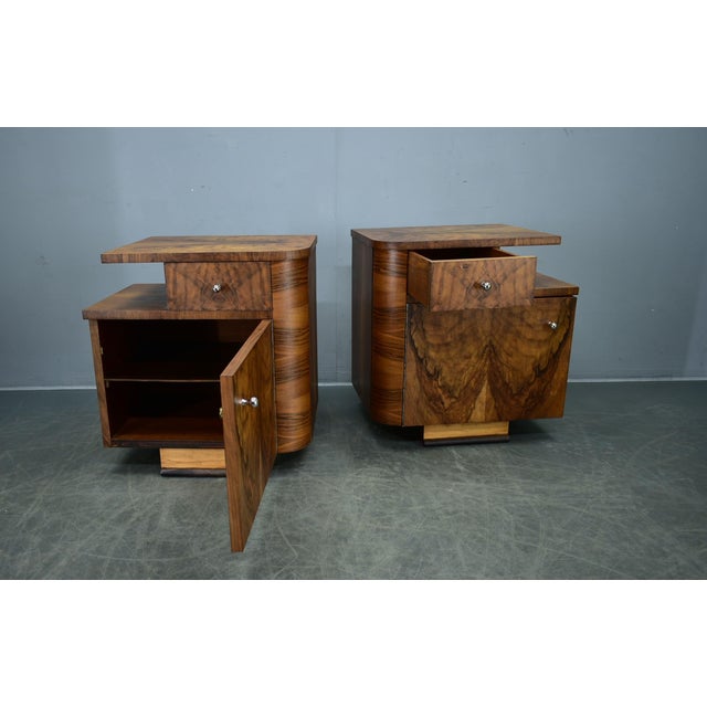 Brown Art Deco Bedside Tables, Former Czechoslovakia, 1930s, Set of 2 For Sale - Image 8 of 18