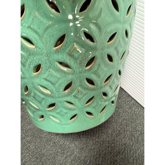 Glazed Ceramic Outdoor Garden Stool, Turquoise For Sale - Image 10 of 12