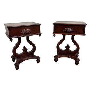 Vintage Lyre Base Nightstands Side Tables End Tables - Pair For Sale