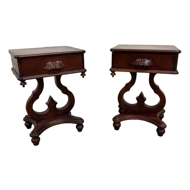 Vintage Lyre Base Nightstands Side Tables End Tables - Pair For Sale