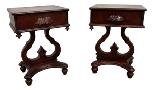Vintage Lyre Base Nightstands Side Tables End Tables - Pair