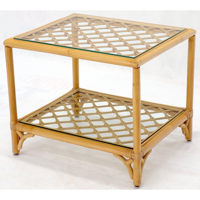 Rectangular Rattan Bases Glass Top End Side Tables a Pair Chairish