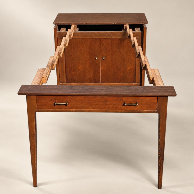 Wood Saginaw Extendomatic Mid-Century Walnut Convertible Dining Table Cabinet For Sale - Image 7 of 18