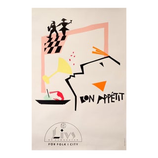 1985 Swedish Food Poster, Bon Appetit, Nk Hamngatan For Sale