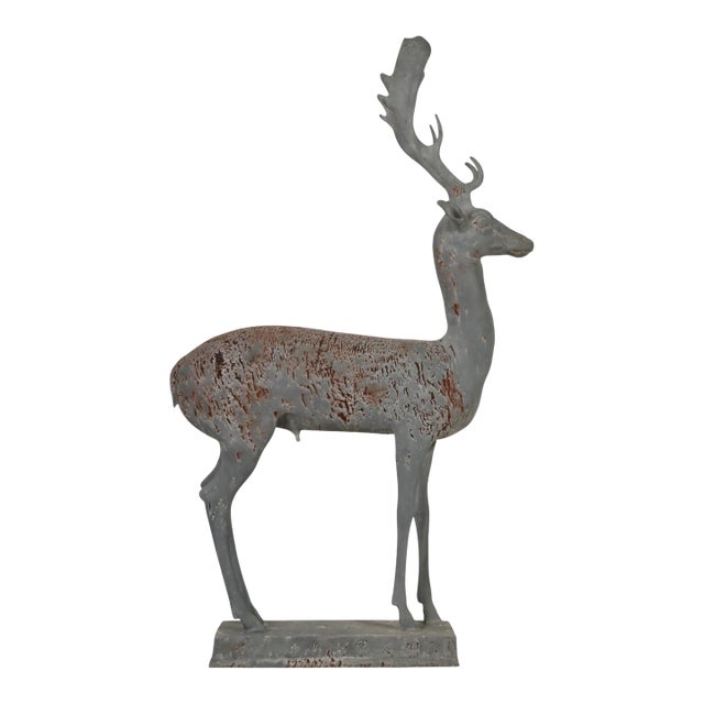 Mid-Century Continental Cast Lead Garden Statue of a Stag For Sale