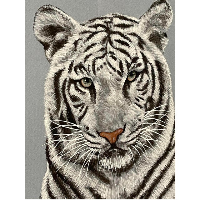1970s 1970s Painting of a White Tiger, Framed For Sale - Image 5 of 5