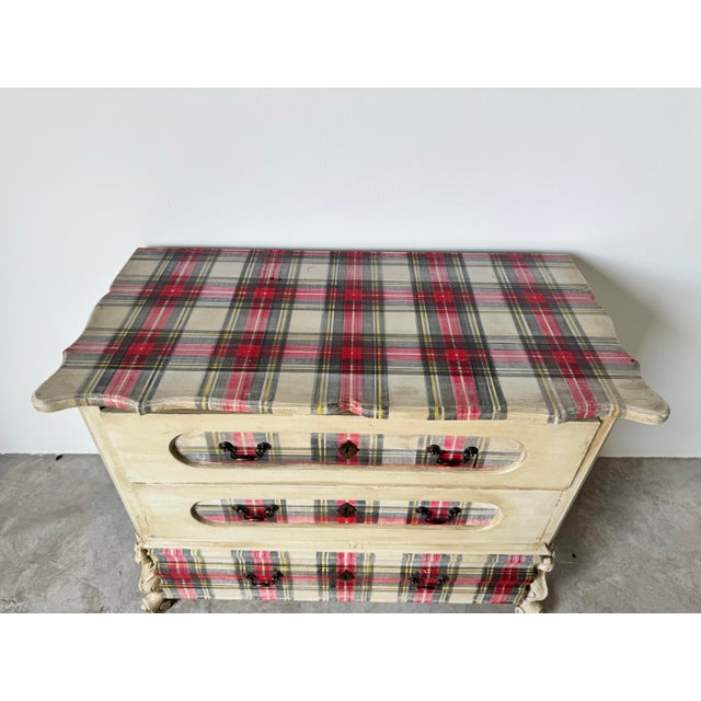 French Country Antique French Country Farmhouse Chest of Drawers With Tartan Detailing For Sale - Image 3 of 12