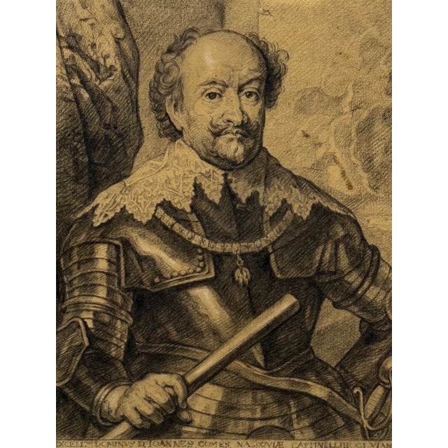 Baroque Nobility Masterpiece in Graphite: John VIII, Count of Nassau, Lord of Cattenell and Beilstein, in Armor — After...