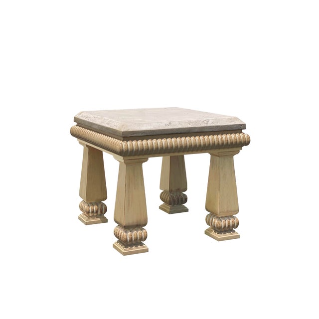 2000 - 2009 Kreiss Contemporary Travertine Stone Carved Wood Accent Table For Sale - Image 5 of 5