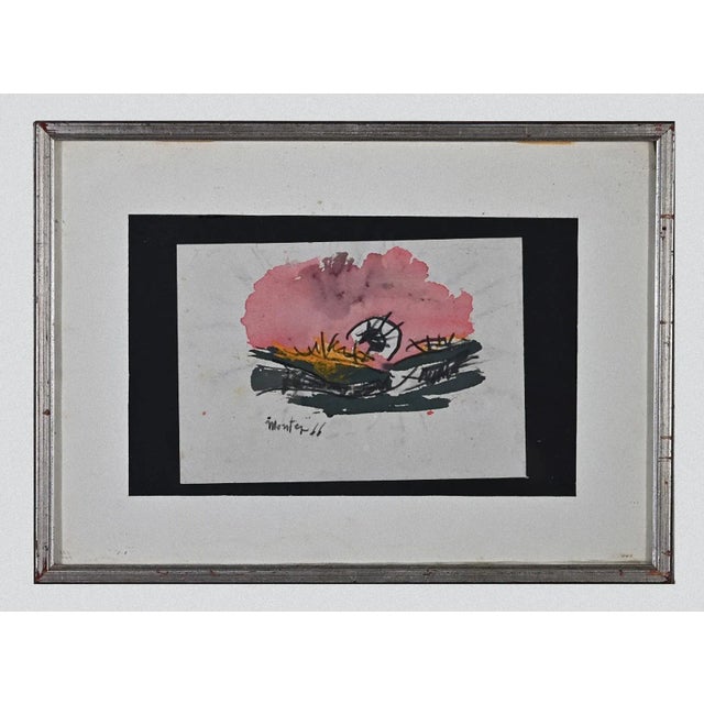 Carlo Montesi, Pink Composition, Original Watercolor, 1966 For Sale - Image 4 of 4