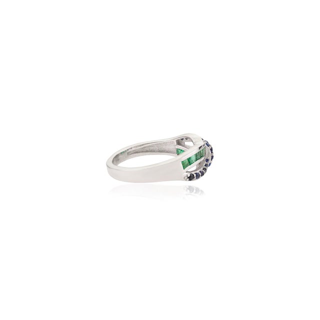 Not Yet Made - Made To Order Antique Emerald & Sapphire Twist Bow Double Knot Ring in 925 Silver - Size 7 For Sale - Image 5 of 11