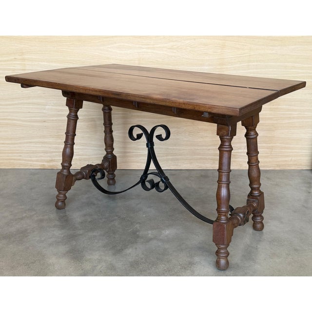 20th Century Spanish Console Fold Out Farm Table with Wood Stretcher For Sale - Image 11 of 18