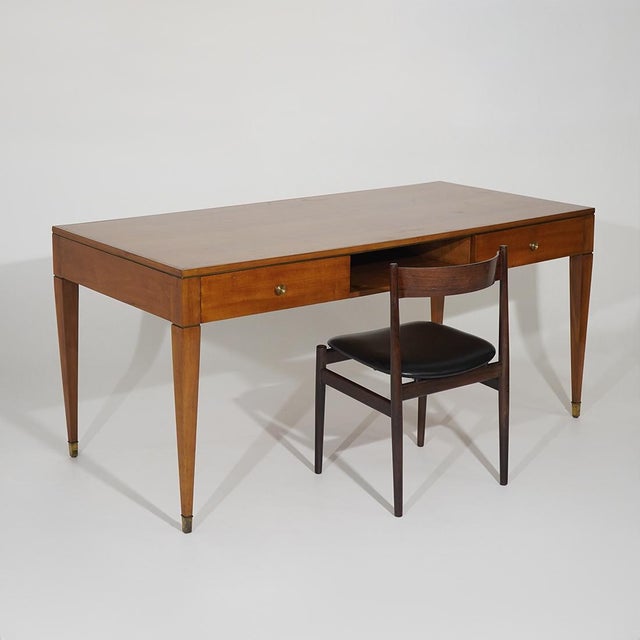 Vintage Walnut Desk with Brass Details, 1950s For Sale - Image 14 of 15