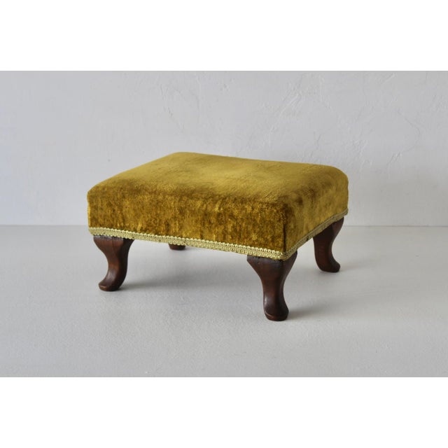 Vintage Queen Anne-Style Velvet Cushion Cabriole Legs Footstool Ottoman For Sale - Image 15 of 15