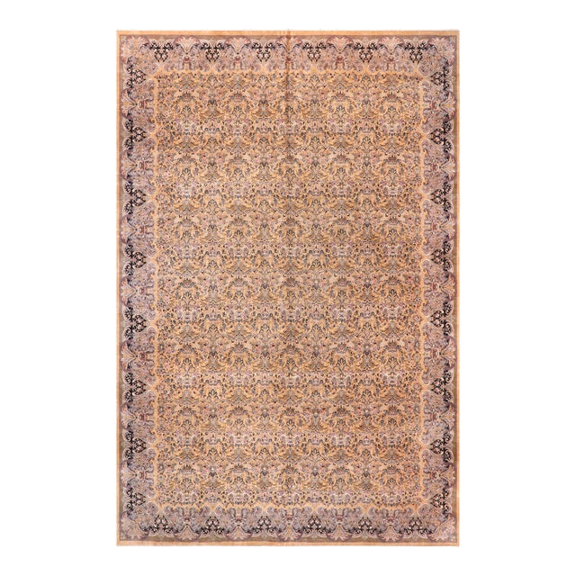 Art Nouveau Foral 1990's Pak-Persian Gold/Gold Wool Rug - 12'0'' X 17'8'' For Sale