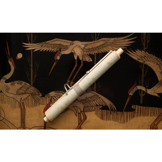 Late Meiji to Early Showa Era Japanese Watercolor Painting, "Red-Crowned Crane and the Pine Tree" For Sale - Image 12 of 12