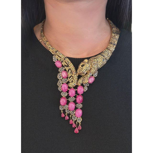 Baroque Bochic “Capri” Vintage Diamond, Ruby & Fancy Sapphire Necklace Set 18K & Silver For Sale - Image 3 of 15