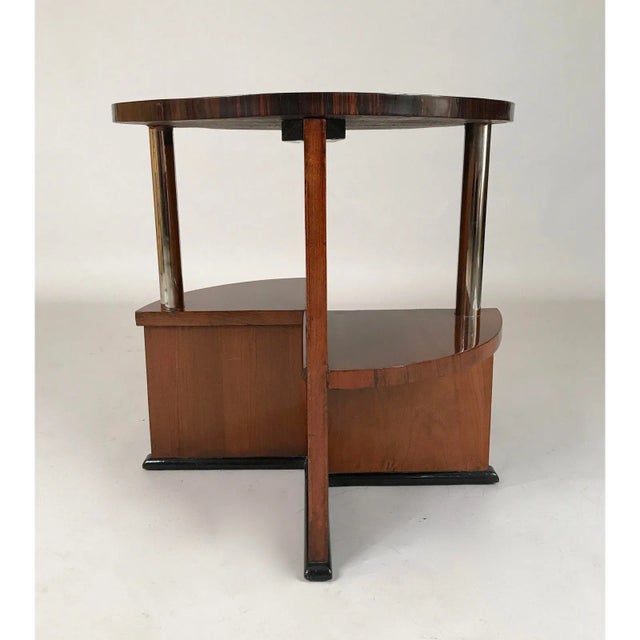 Circa 1930 French Mahogany and Macassar Side Table in the Manner of Ruhlmann. This French Art Deco Side Table is...