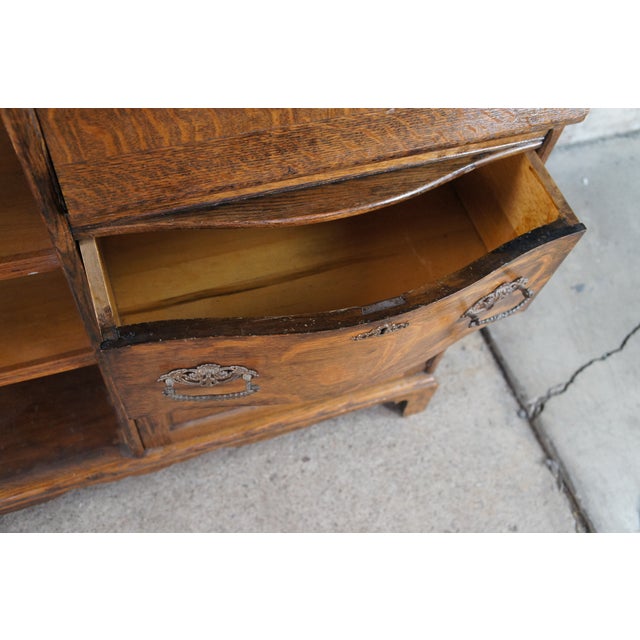 Antique Quartersawn Oak Side by Side Secretary Desk Bookcase Curio Cabinet For Sale - Image 6 of 13