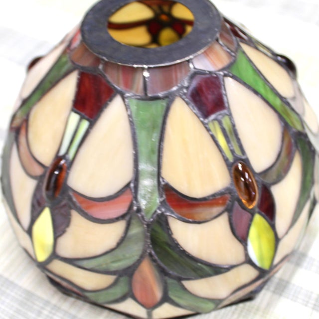 Victorian Vintage Tiffany Style Stained Glass Tulip Mini Pendant With Sloped Ceiling Adapter For Sale - Image 3 of 5