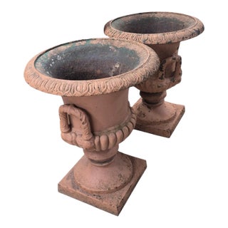 19th C Large American Cast Iron Urns For Sale
