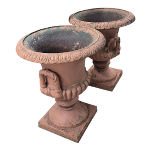 19th C Large American Cast Iron Urns