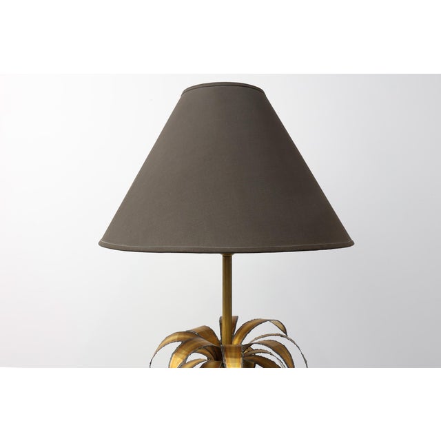 Black Hollywood Regency Brass Palm Tree Table Lamp with Black Shade, France, 1970s For Sale - Image 8 of 14