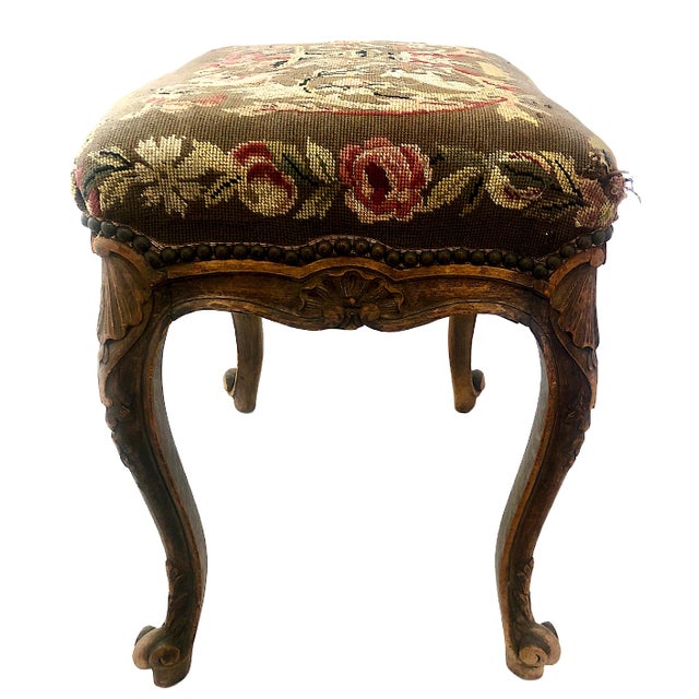 Late 19th Century Late 19th-Century Louis XV-style Bench With Needlework Upholstery For Sale - Image 5 of 11