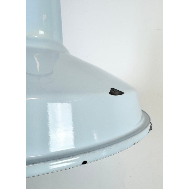 Industrial Light Blue Enamel Factory Pendant Lamp, 1960s For Sale - Image 10 of 18