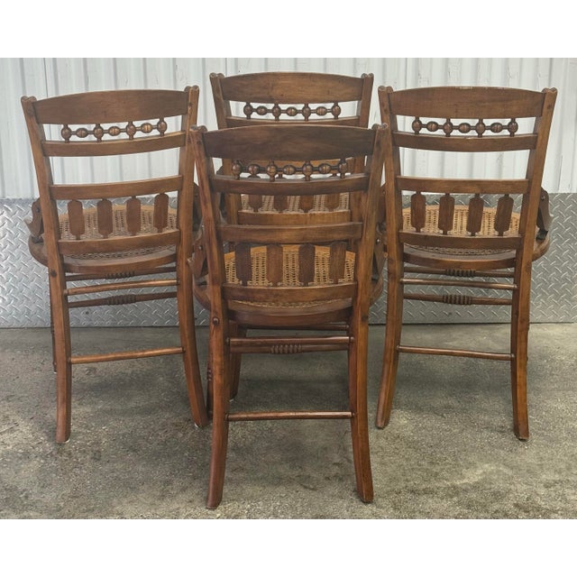 Victorian Late 19th Century Victorian Solid Walnut Cane Seat Dining Chairs For Sale - Image 3 of 12