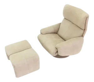 Beige Suede Leather Lounge Chair With Matching Ottoman